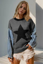 Double Take Star-Pattern Raw-Edge Long Sleeve Sweater FitiqueFit