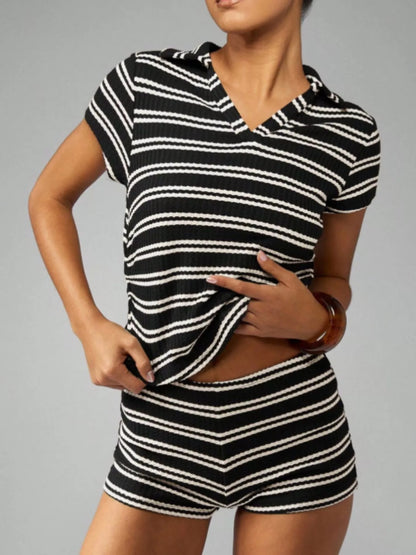 Striped Knit Short Sleeve Top & Shorts Set New Era Fashion LLc