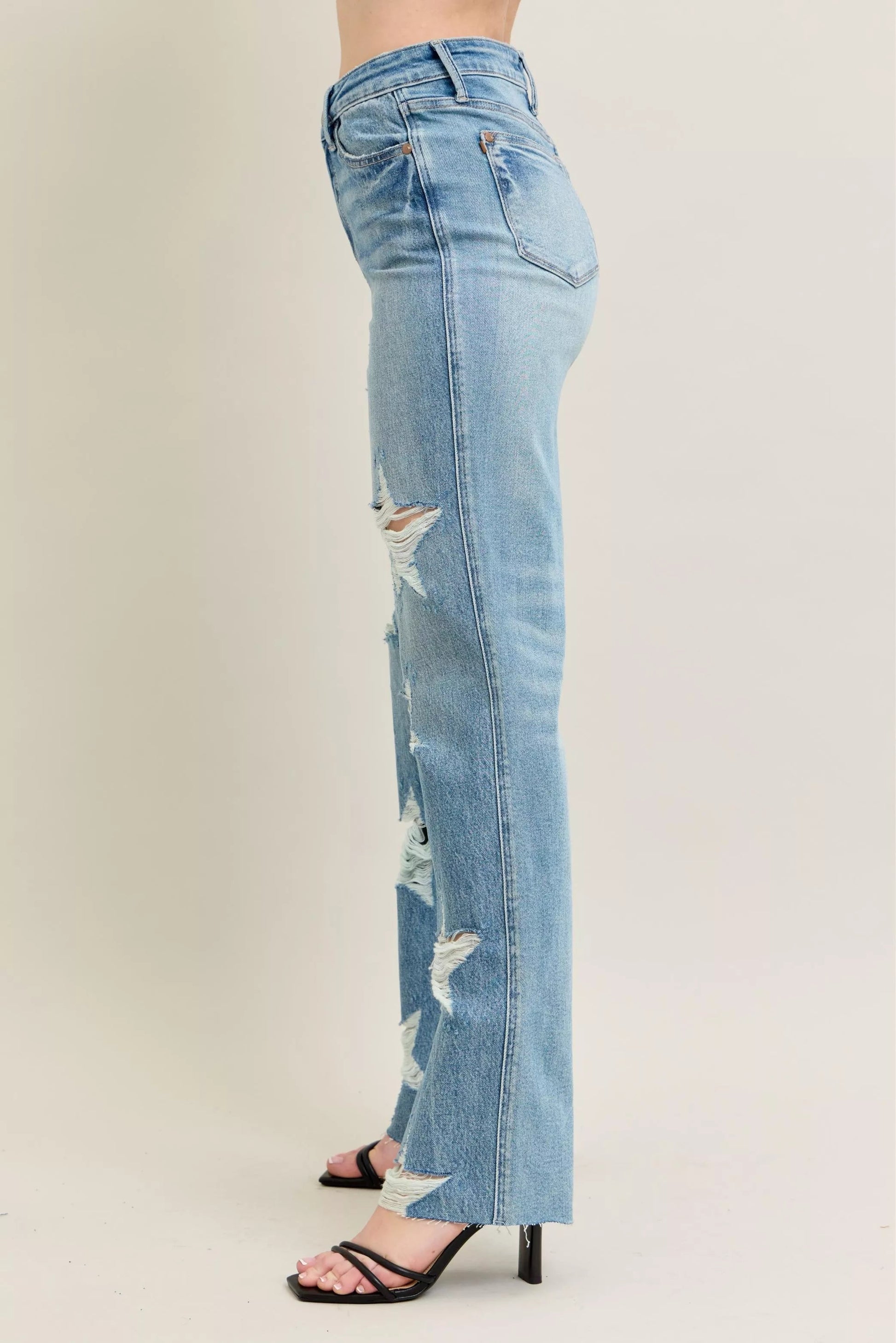 Judy Blue Full Size High Waist  Rigid Magic Star Shaped Destroy 90's Straight Jeans Plus Size Garden Naked Curves