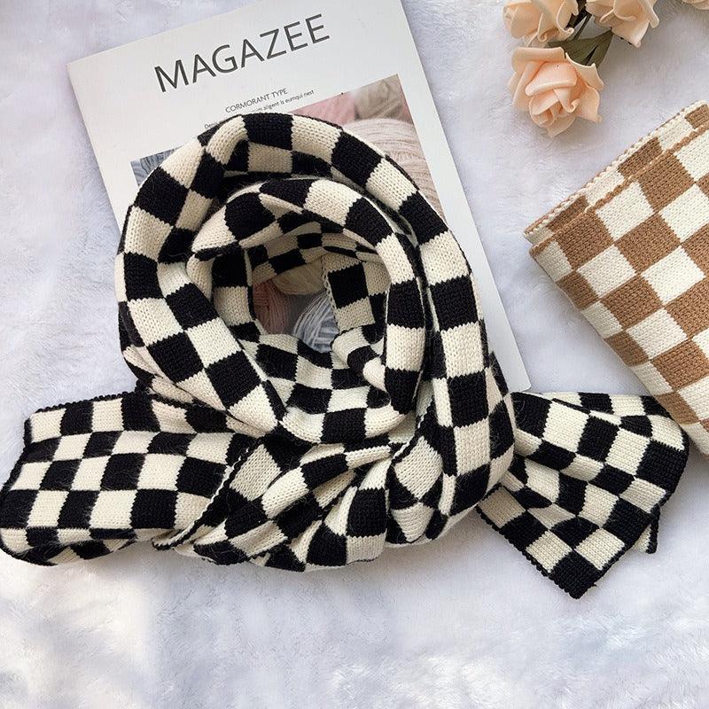 Cowgirl Chic Checkerboard Knitted Scarf – Stylish Winter Accessory for Cowgirls Country in My Heart