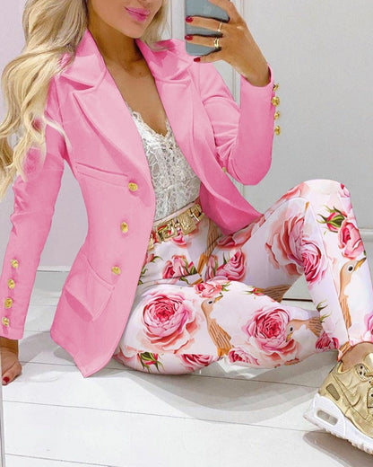 Women's Printed Coat & Trousers Two-Piece Set – 19 Prints, Casual Fashion Suit FitiqueFit