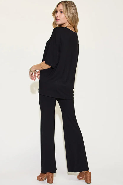Basic Bae Full Size Bamboo Drop Shoulder T-Shirt and Flare Pants Set New Era Fashion LLc