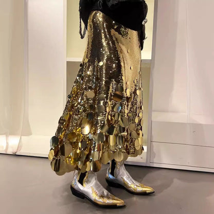 Spring New Party Fashion Plus Size Gongda Sequins Glitter Skirt Grayceful LLC