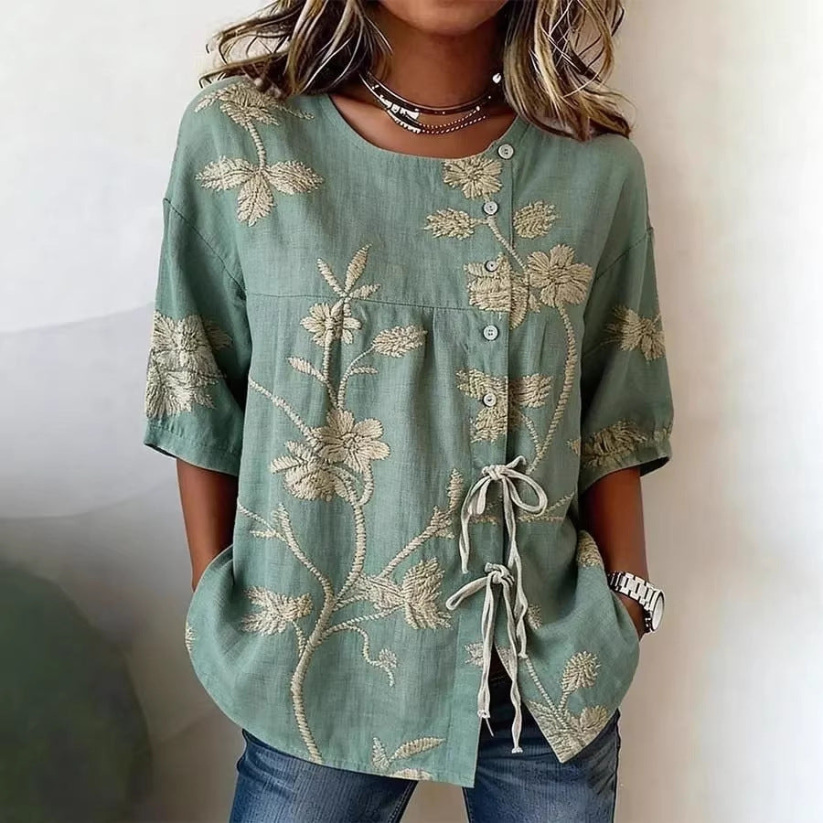 Women's Floral 3D Print Pullover Top – Loose Fit Elegant Casual S to 3XL FitiqueFit