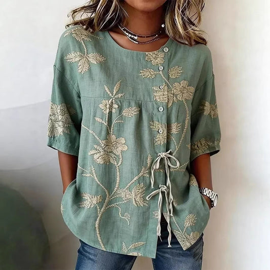 Women's Floral 3D Print Pullover Top – Loose Fit Elegant Casual S to 3XL FitiqueFit
