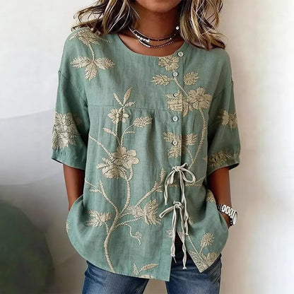 Women's Floral 3D Print Pullover Top – Loose Fit Elegant Casual S to 3XL FitiqueFit