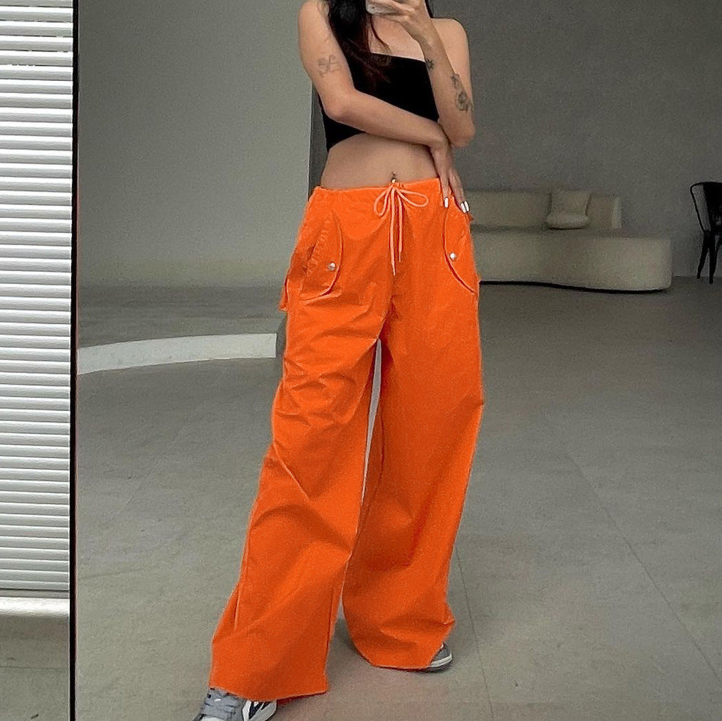 Women's High-Waist Lace-Up Straight-Leg Cargo Pants – Loose Fit FitiqueFit