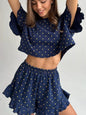 Printed Crop Top and Ruffled Shorts Lounge Set New Era Fashion LLc