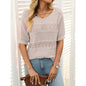 Women’s Short Sleeve Crochet Knit Hollow-Out Top FitiqueFit