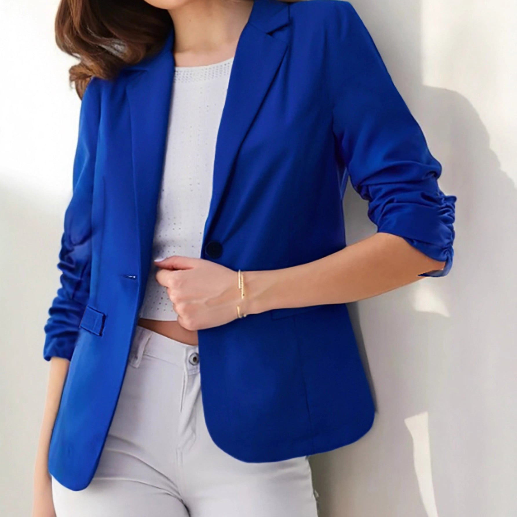 Women’s Three-Quarter Sleeve Pleated Office Blazer FitiqueFit