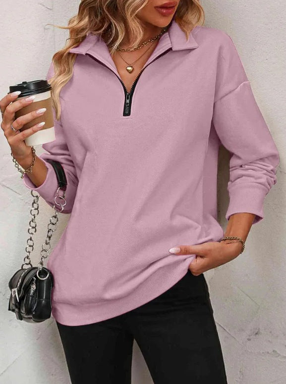 Women's Zipper Turtleneck Pullover Sweatshirt – Loose Long Sleeve FitiqueFit