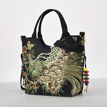 Wo 'S Embroidered Satchel Bag, Fashion Double Handle Purse, Retro Style Handbag with Removable Strap NovaCart