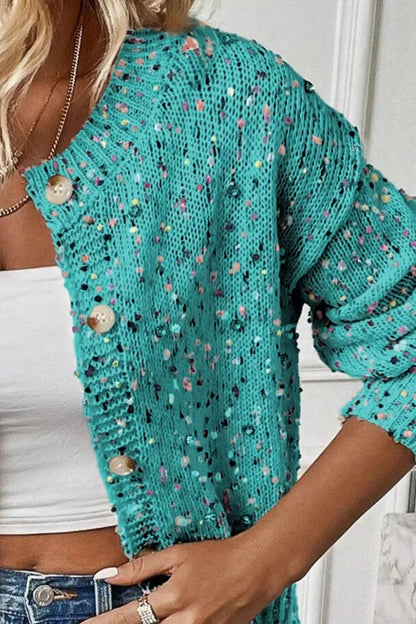 Confetti Button Up Long Sleeve Cardigan New Era Fashion LLc