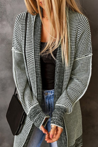 Gray Plaid Knitted Long Open Front Cardigan Shop Style & More | Fresh Looks, Everyday Deals & Free Shipping