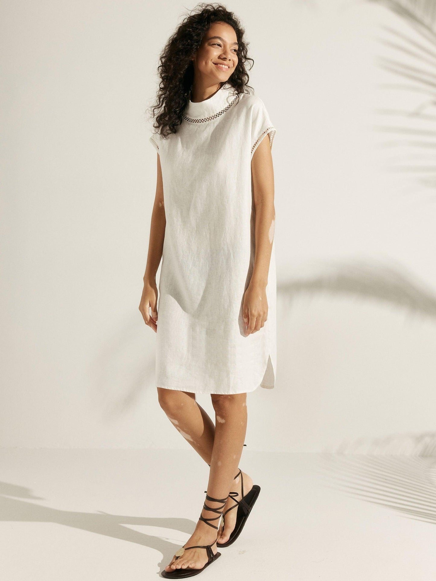 100% Linen Cutout Turtleneck Mini Dress ZAHRA
