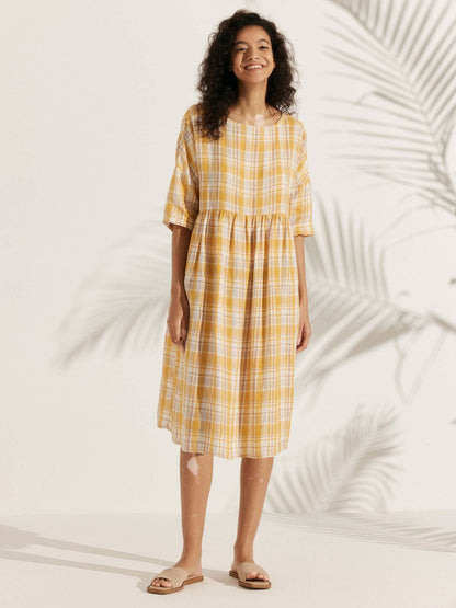 100% Linen A-Line Midi Dress VALENCIA LINTICO