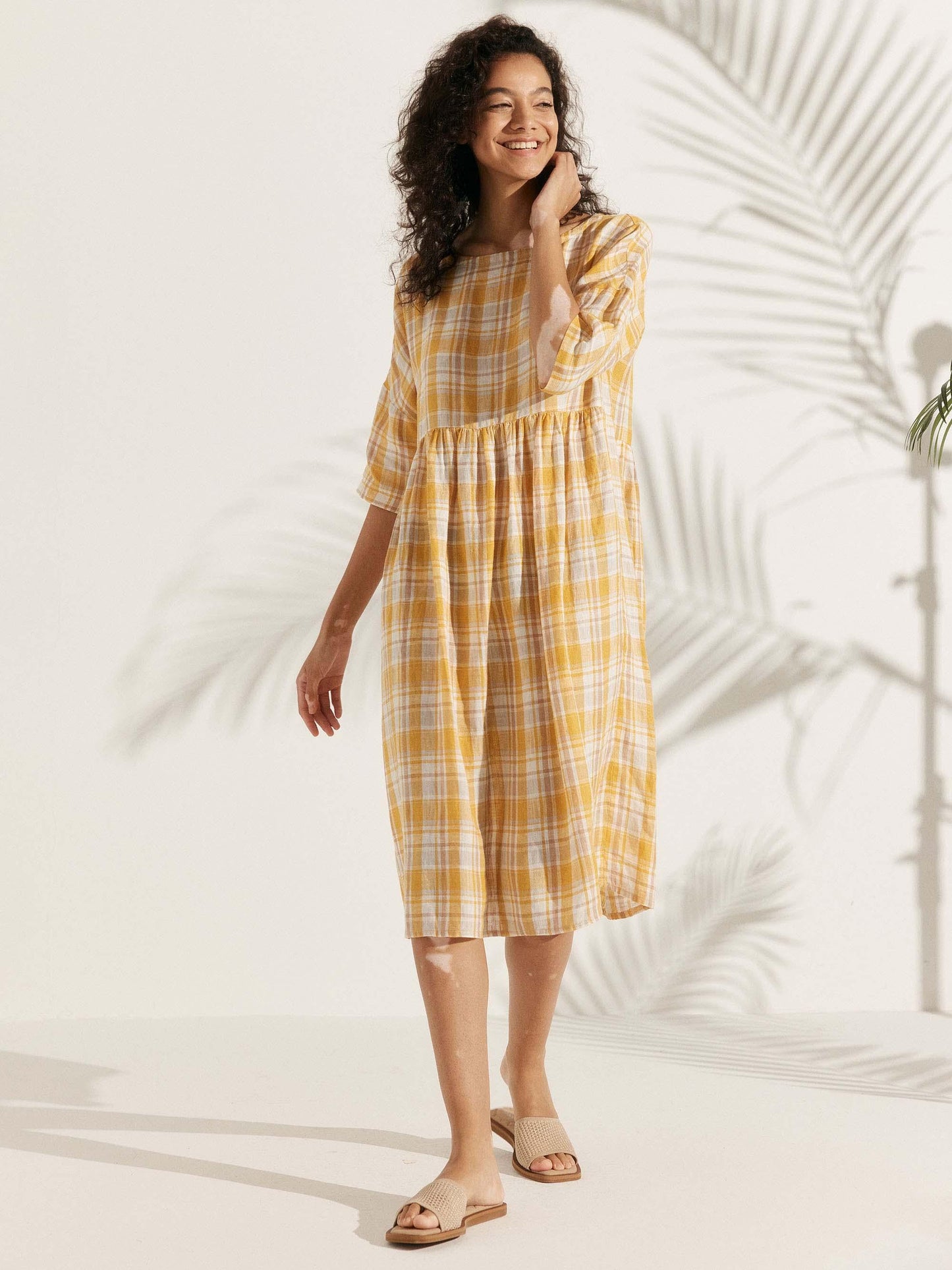 100% Linen A-Line Midi Dress VALENCIA LINTICO