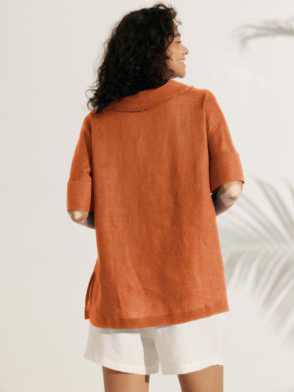 Linen V Neck Short Sleeve Shirt SIERRA LINTICO