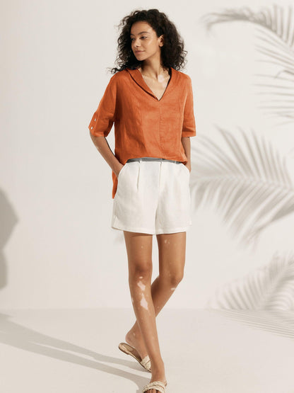 Linen V Neck Short Sleeve Shirt SIERRA LINTICO