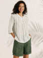 100% Linen Stripe Shawl V-Neck Half Sleeve Top JADE LINTICO