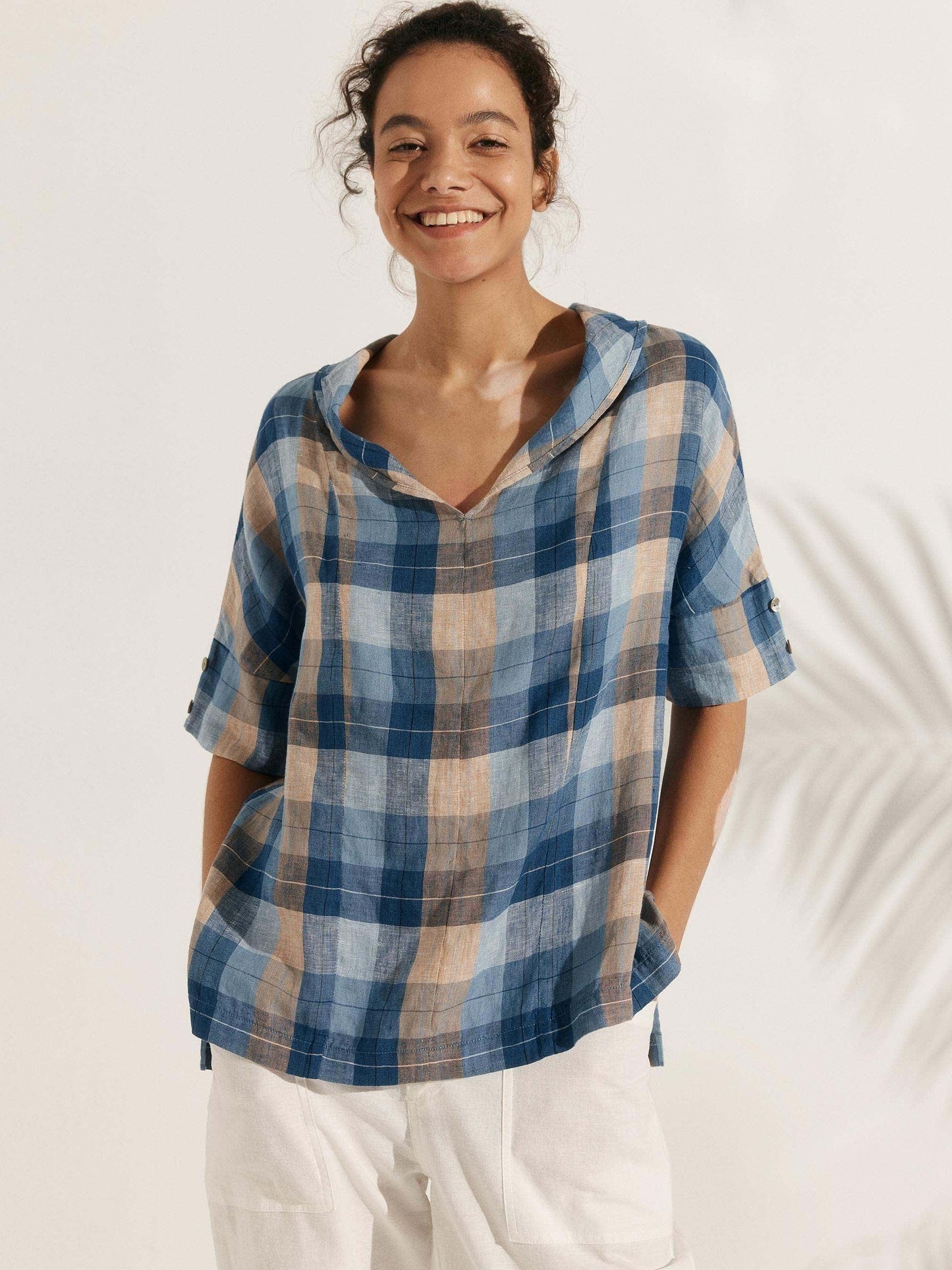 100% Linen V-Neck Short Sleeve Shirt SIERRA LINTICO