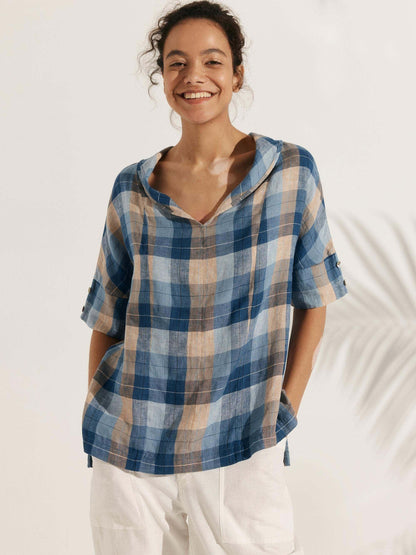 Linen V Neck Short Sleeve Shirt SIERRA LINTICO