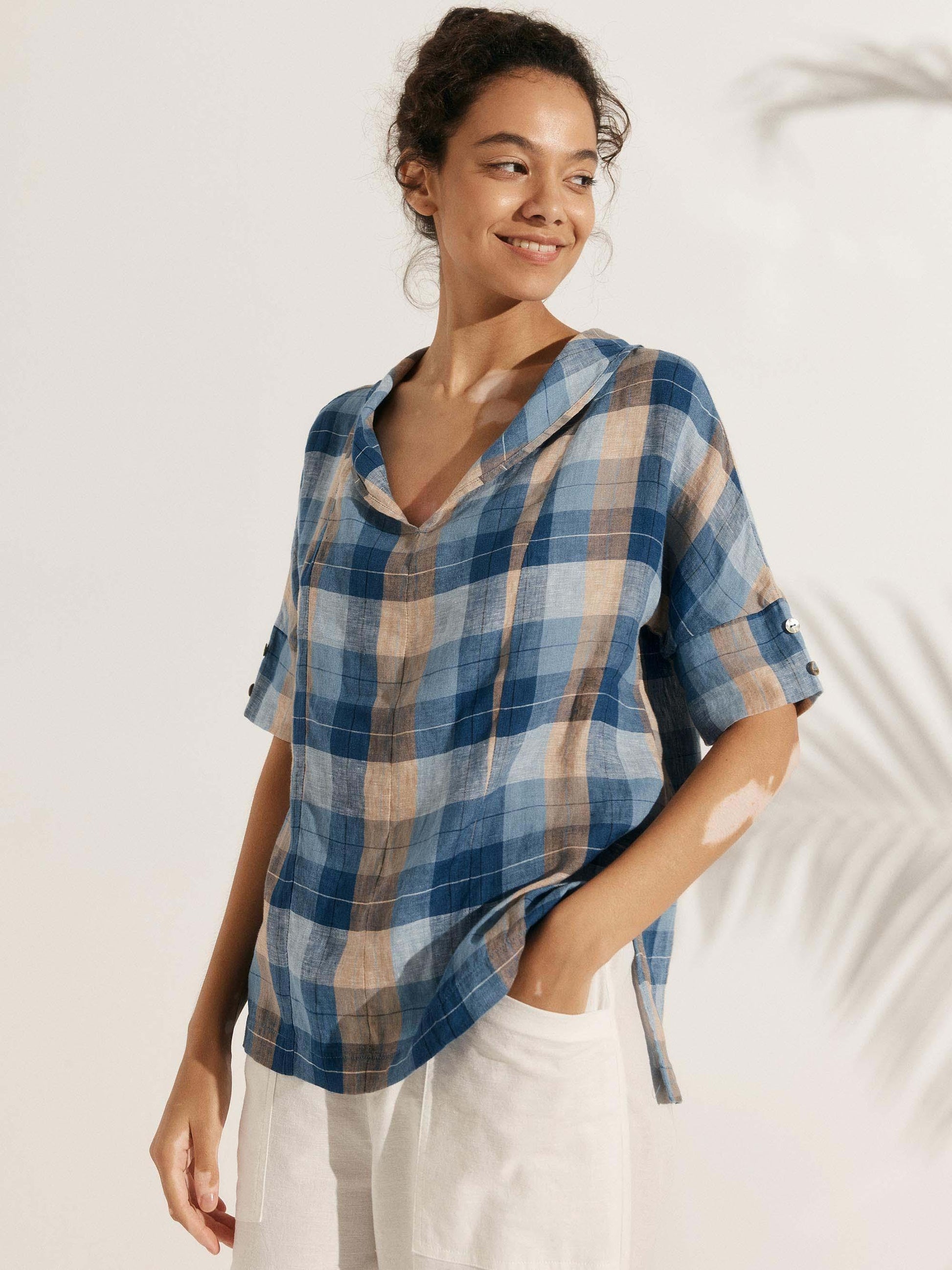 100% Linen V-Neck Short Sleeve Shirt SIERRA LINTICO