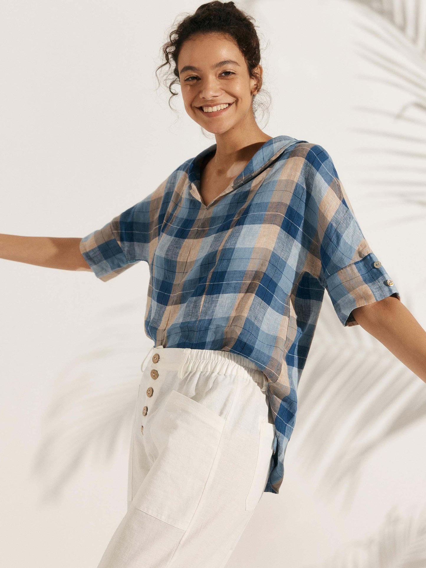 100% Linen V-Neck Short Sleeve Shirt SIERRA LINTICO