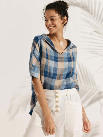 Linen V Neck Short Sleeve Shirt SIERRA LINTICO