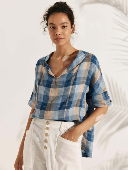 100% Linen V-Neck Short Sleeve Shirt SIERRA LINTICO