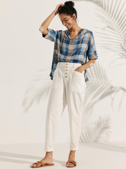 Linen V Neck Short Sleeve Shirt SIERRA LINTICO