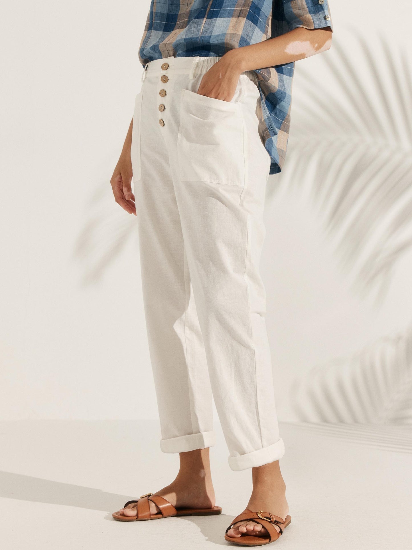 Linen Simple Button Fly Trousers HEIDI LINTICO