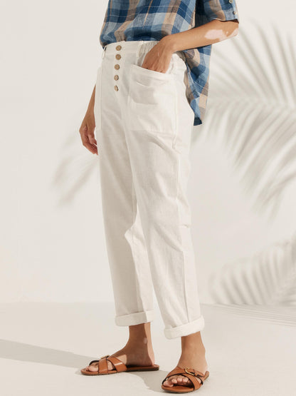 Linen Simple Button Fly Trousers HEIDI LINTICO