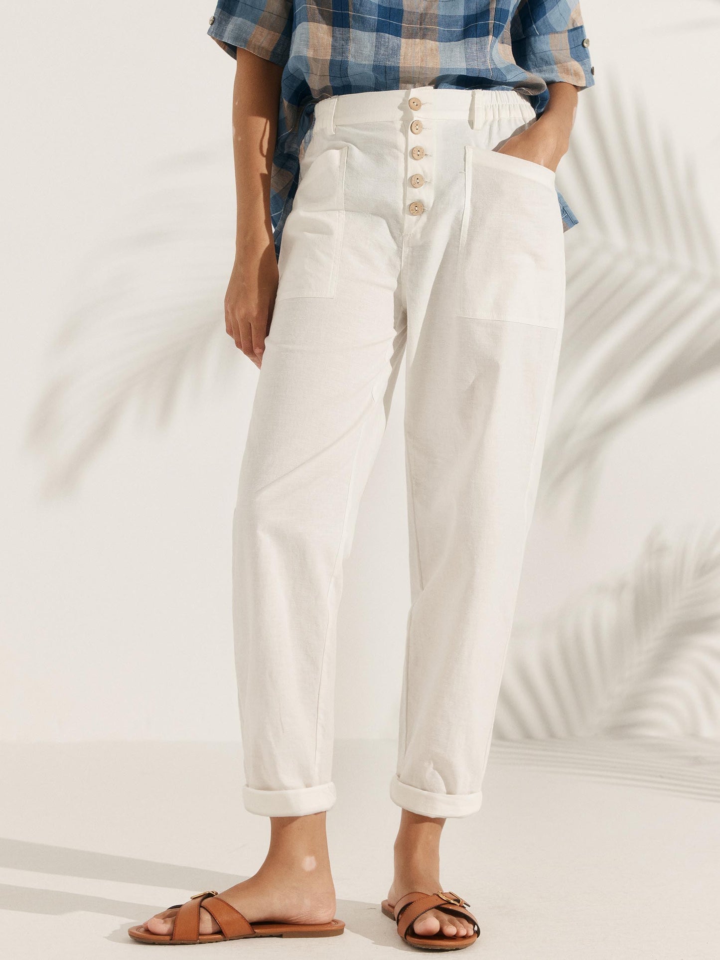 Linen Simple Button Fly Trousers HEIDI LINTICO