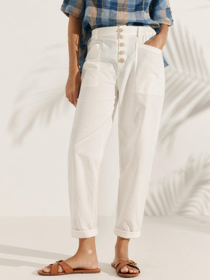 Linen Simple Button Fly Trousers HEIDI LINTICO