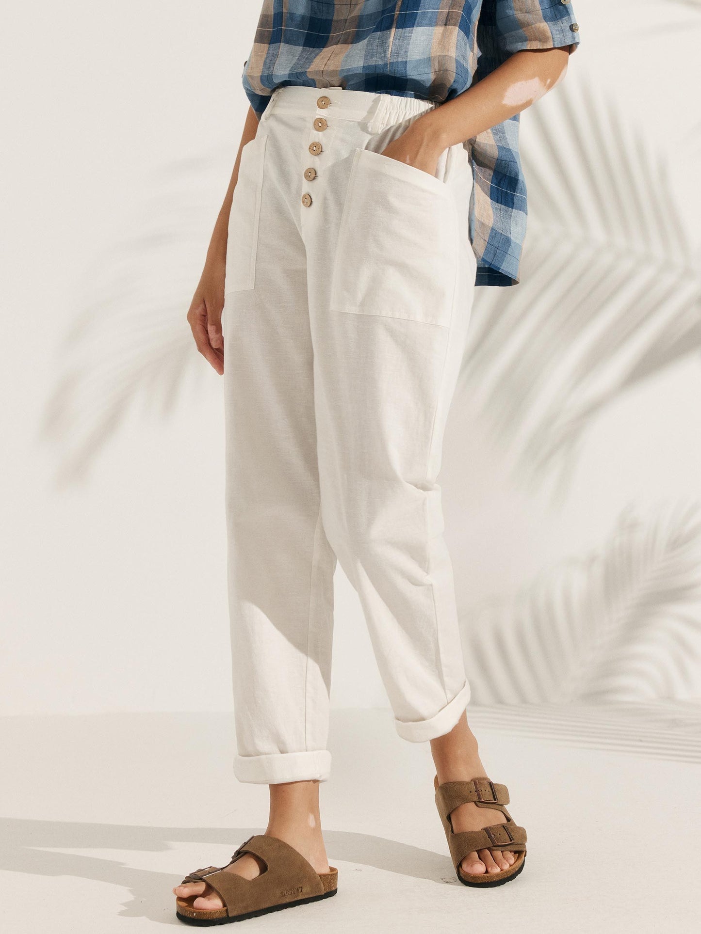 Linen Simple Button Fly Trousers HEIDI LINTICO