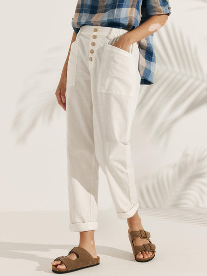 Linen Simple Button Fly Trousers HEIDI LINTICO