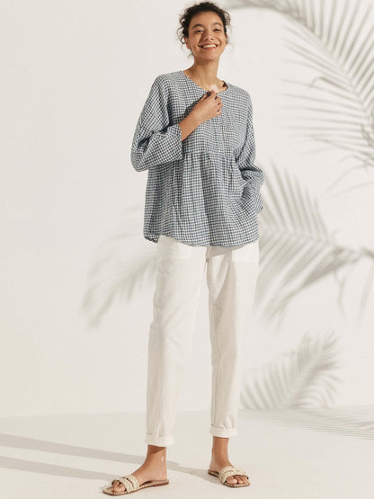Linen Checked Long-Sleeved Top CAROLINE LINTICO