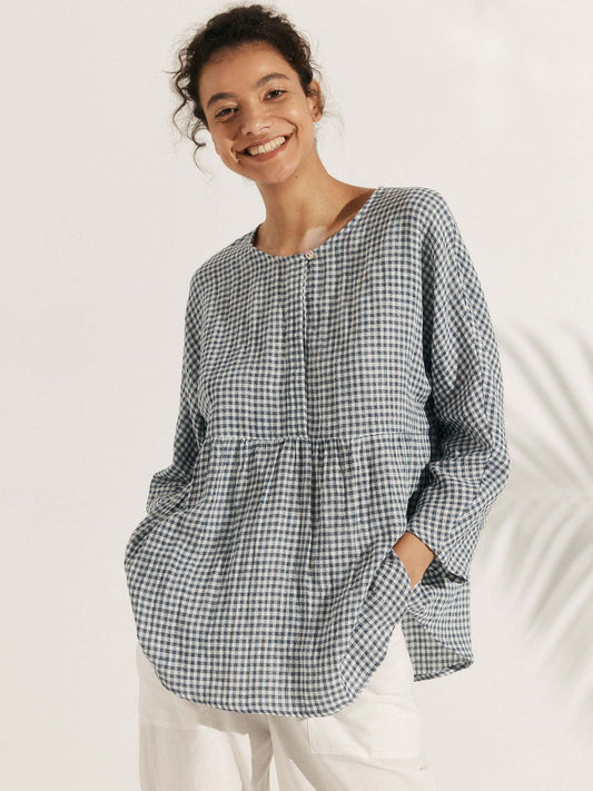 Linen Checked Long-Sleeved Top CAROLINE LINTICO