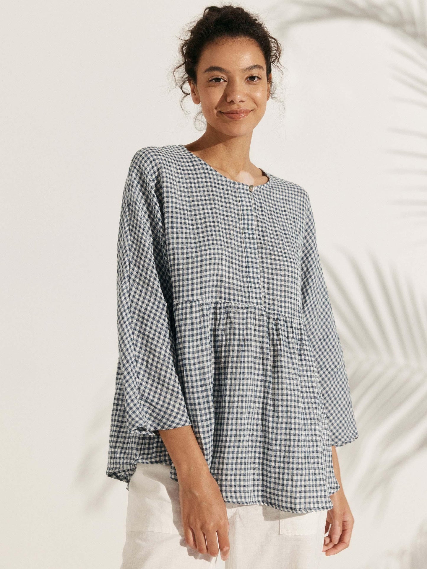 Linen Checked Long-Sleeved Top CAROLINE LINTICO