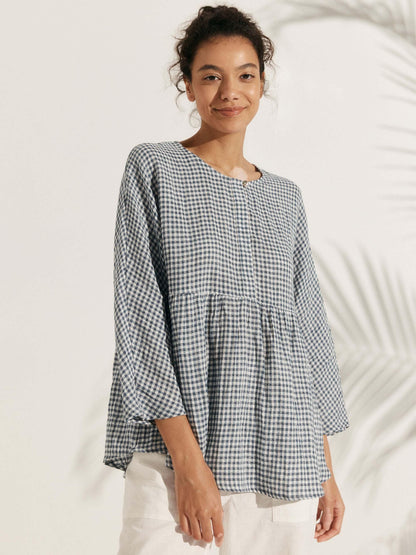 Linen Checked Long-Sleeved Top CAROLINE LINTICO