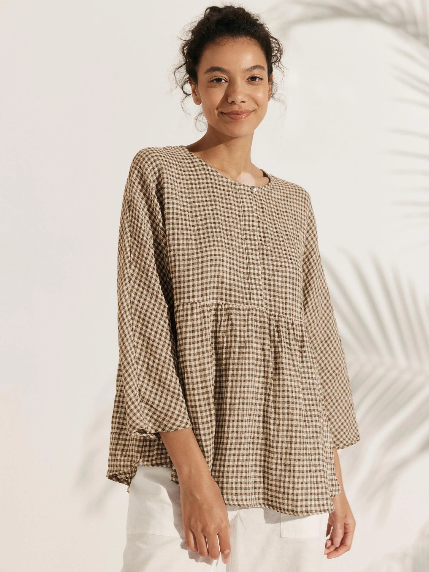 Linen Checked Long-Sleeved Top CAROLINE LINTICO