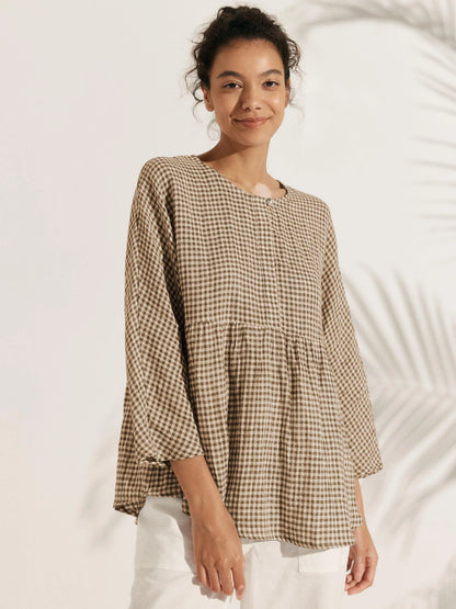 Linen Checked Long-Sleeved Top CAROLINE LINTICO