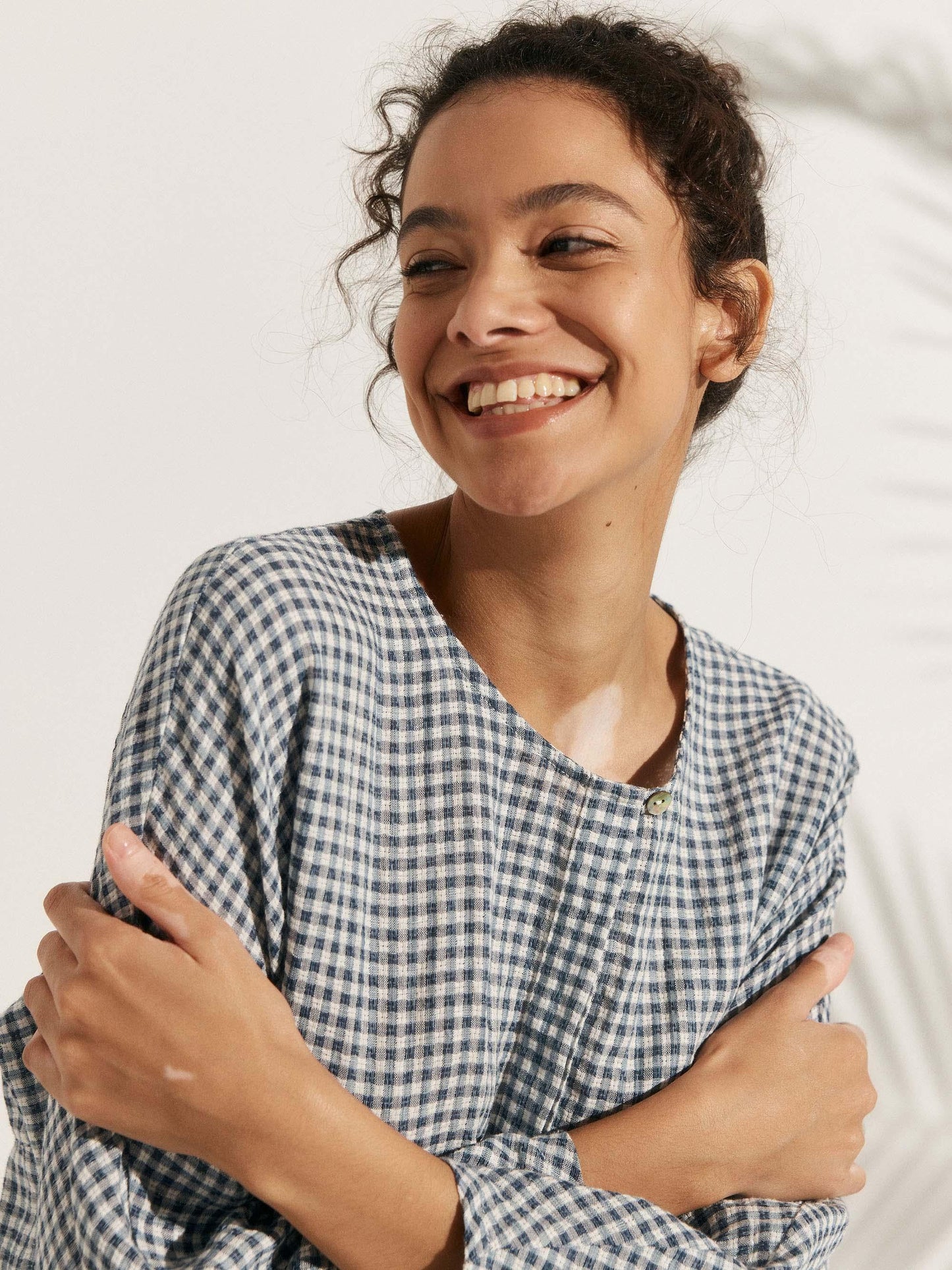 Linen Checked Long-Sleeved Top CAROLINE LINTICO