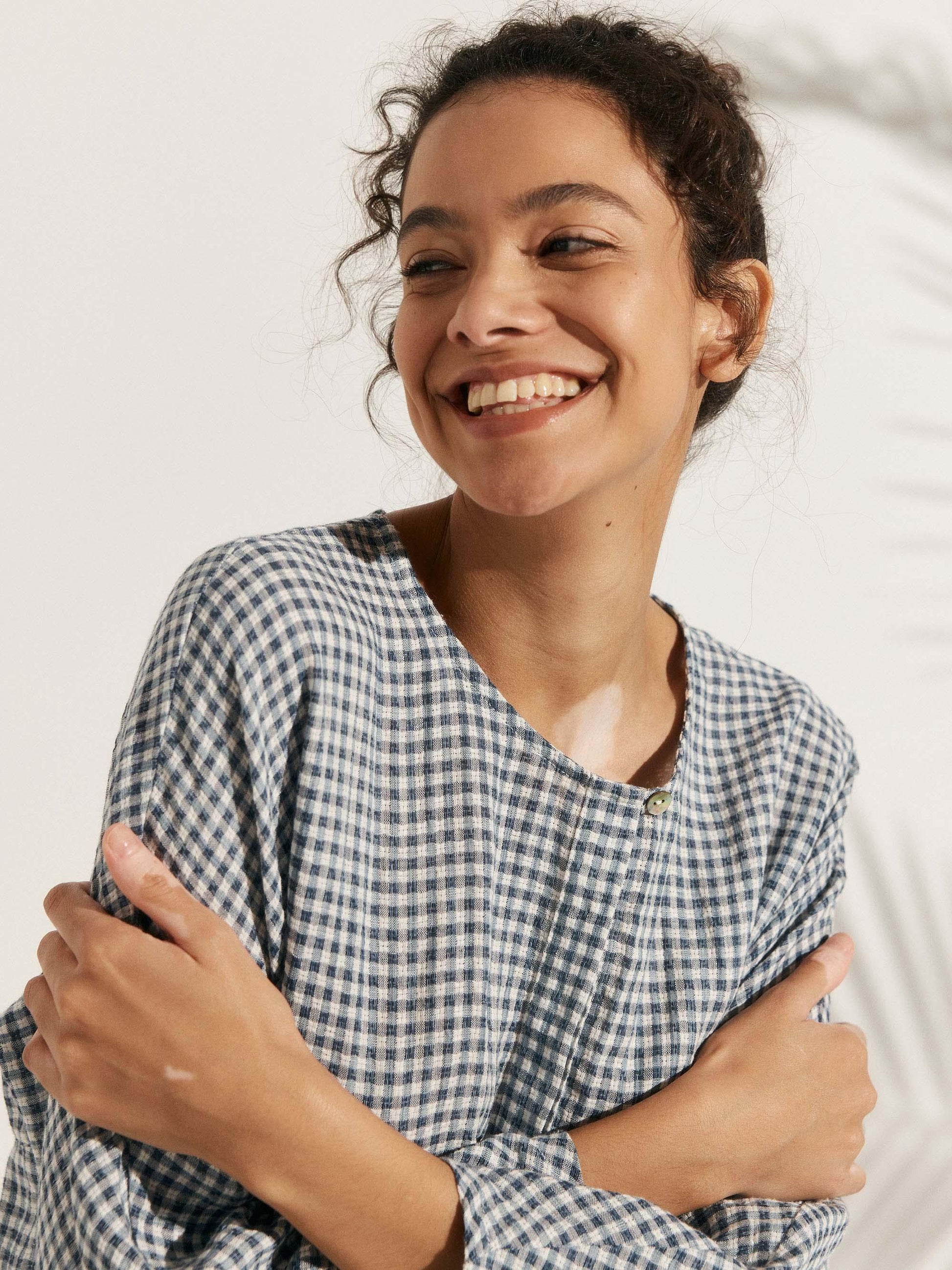 Linen Checked Long-Sleeved Top CAROLINE LINTICO