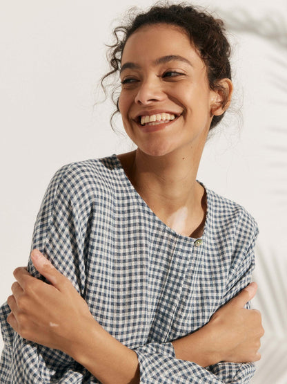 Linen Checked Long-Sleeved Top CAROLINE LINTICO