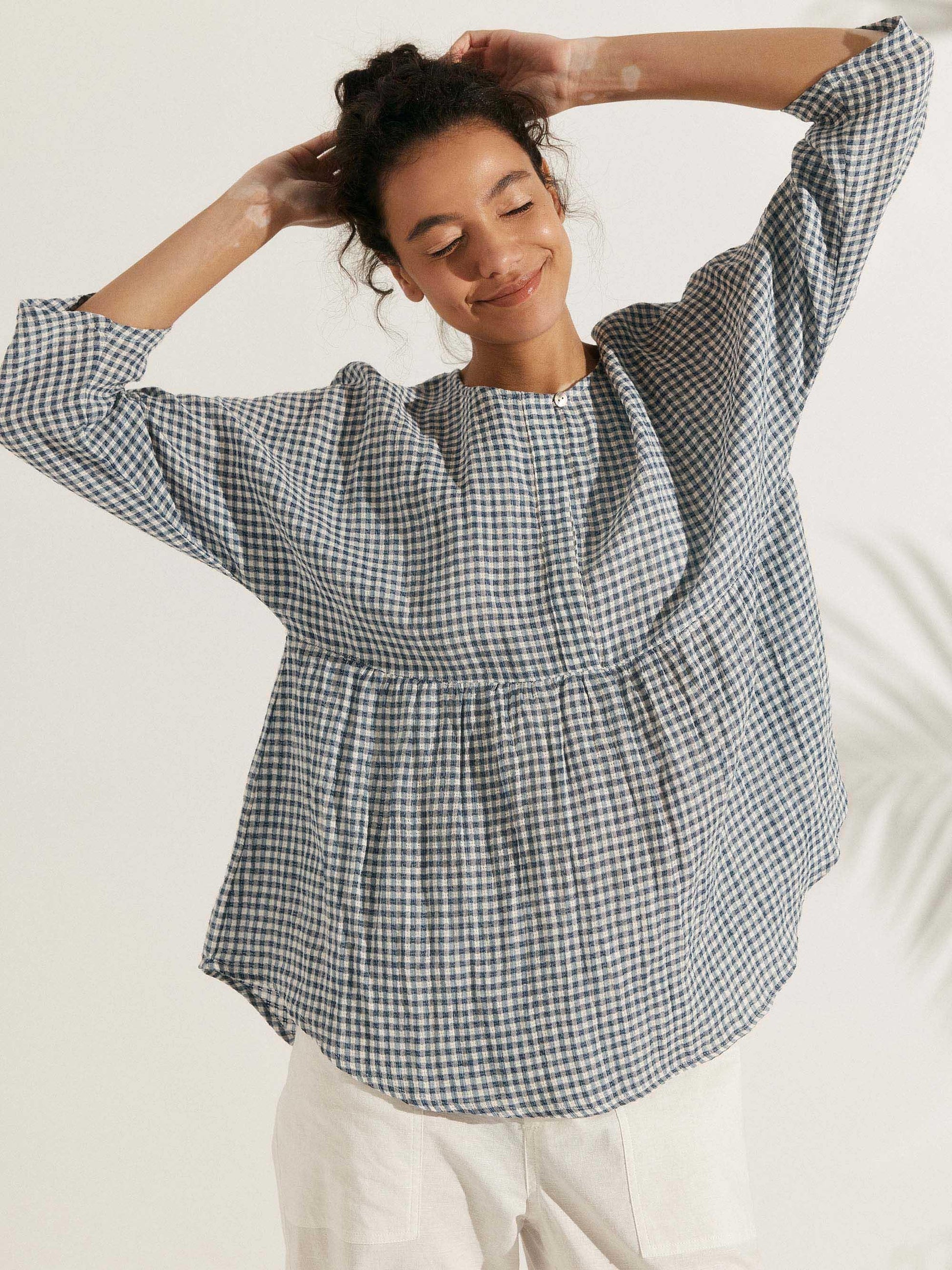 Linen Checked Long-Sleeved Top CAROLINE LINTICO