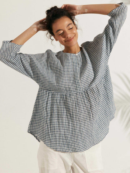 Linen Checked Long-Sleeved Top CAROLINE LINTICO