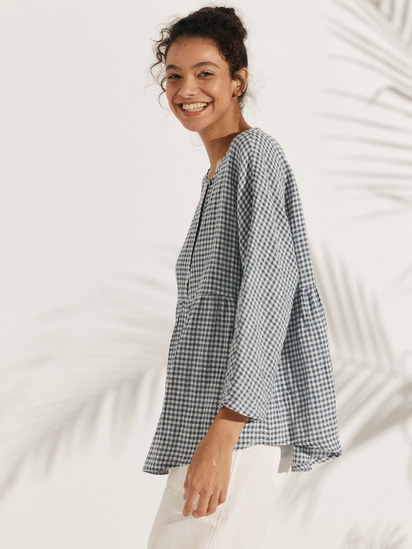 Linen Checked Long-Sleeved Top CAROLINE LINTICO