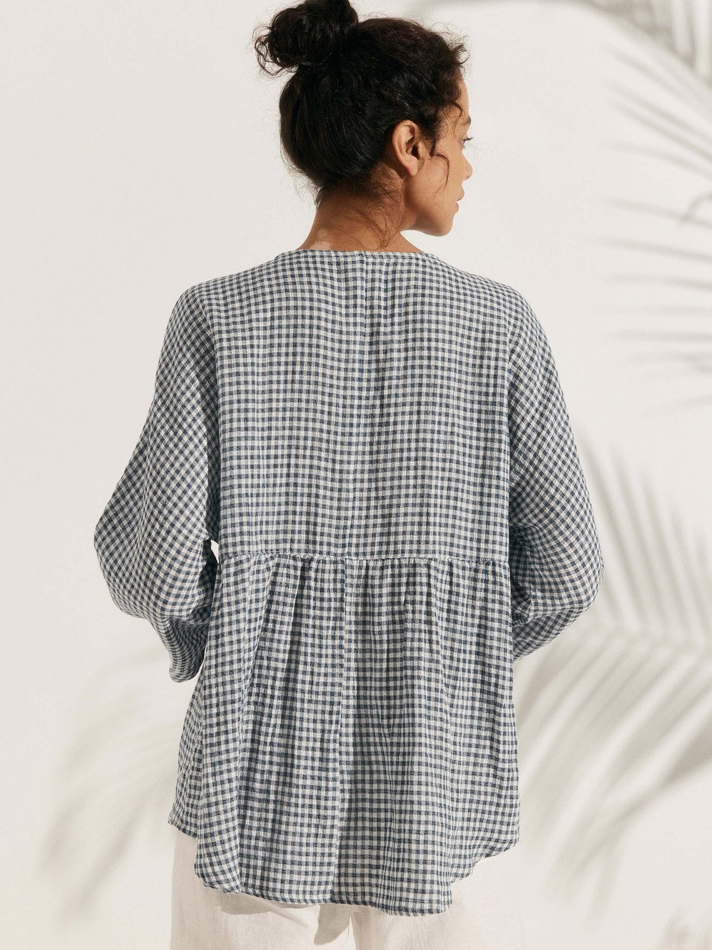 Linen Checked Long-Sleeved Top CAROLINE LINTICO